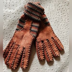 Vintage NOS Van Raalte Brown Acrylic And Leather Suede Gloves